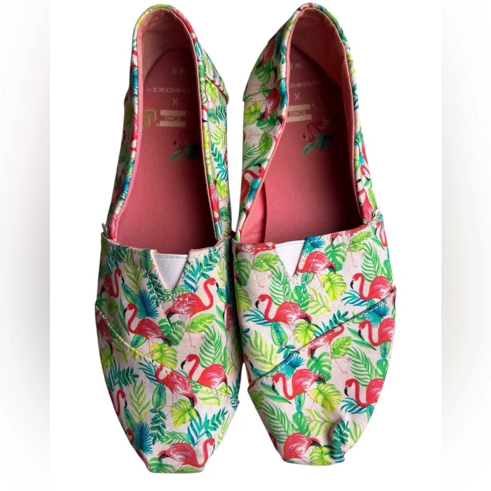 TOMS x Paper Source Women’s Alpargata Flamingo Multicolor Slip-On Shoes Sz 8 - Picture 3 of 9